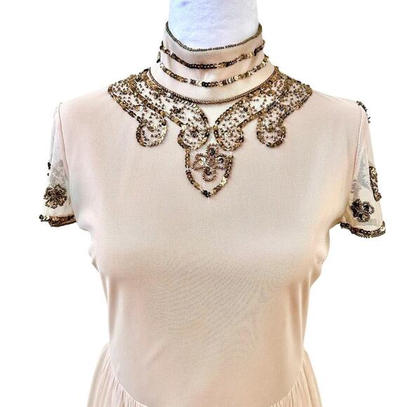 Beaded Embellished Nude Sequin Indie Dress Coquette Size 4 - Picture 3 of 15